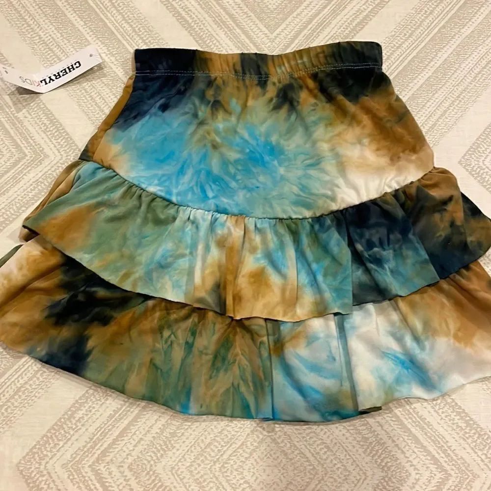 Cheryl Creations Kids Blue & Brown Tie Dye Layered Skirt
